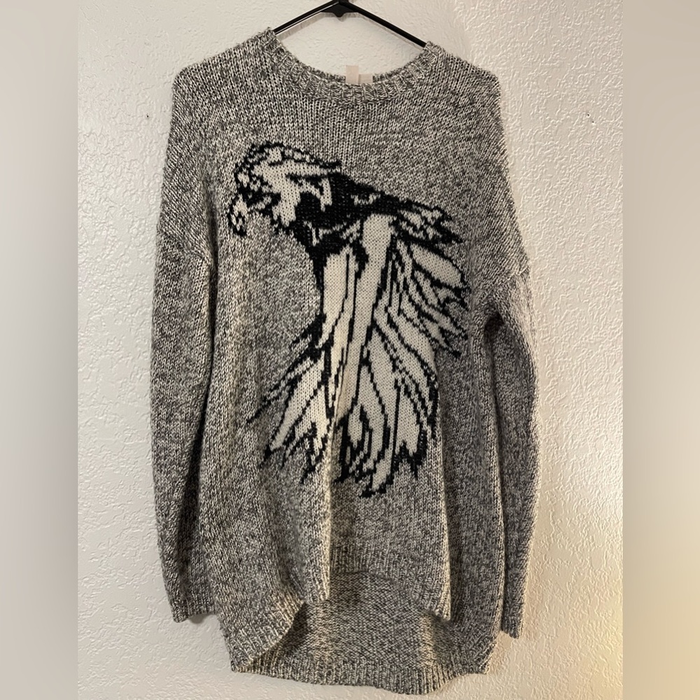 Oversized Black and White Eagle Sweater